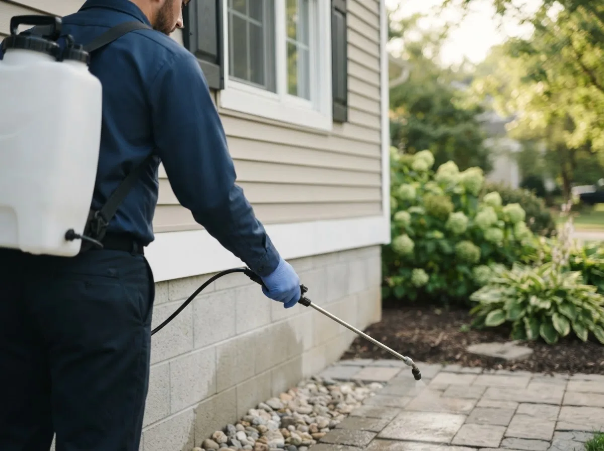 Pest control technician inspecting a home in Kearney, NE